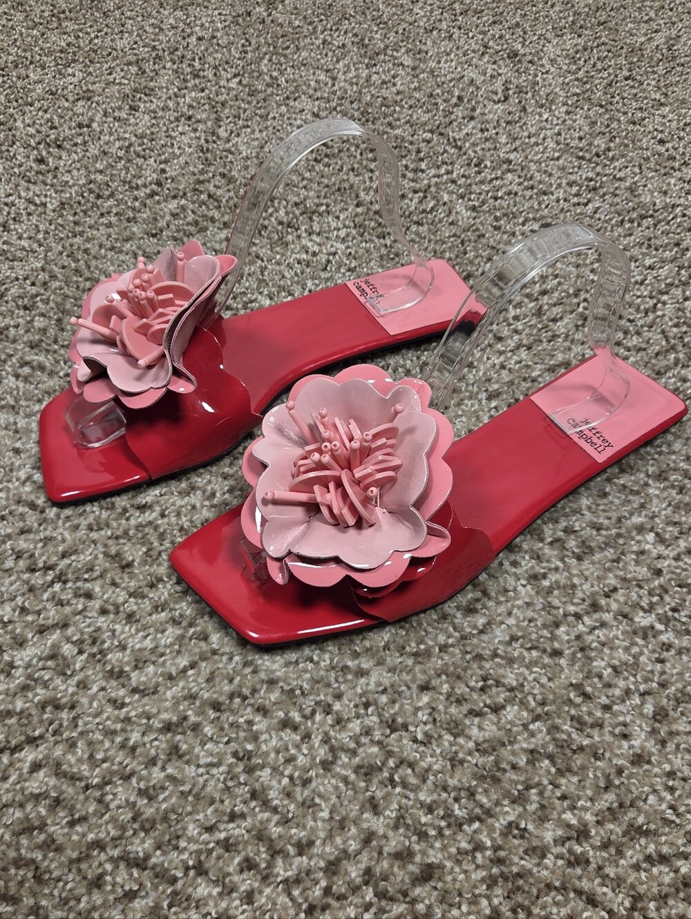 Jeffrey Campbell 3d Floral Sandals Square Toe Flats Pink Red Women's 10